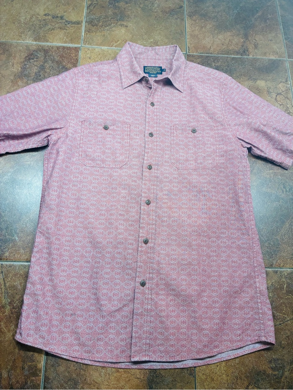 Pendleton Pink Short-Sleeve Geo Print Button-Down Shirt